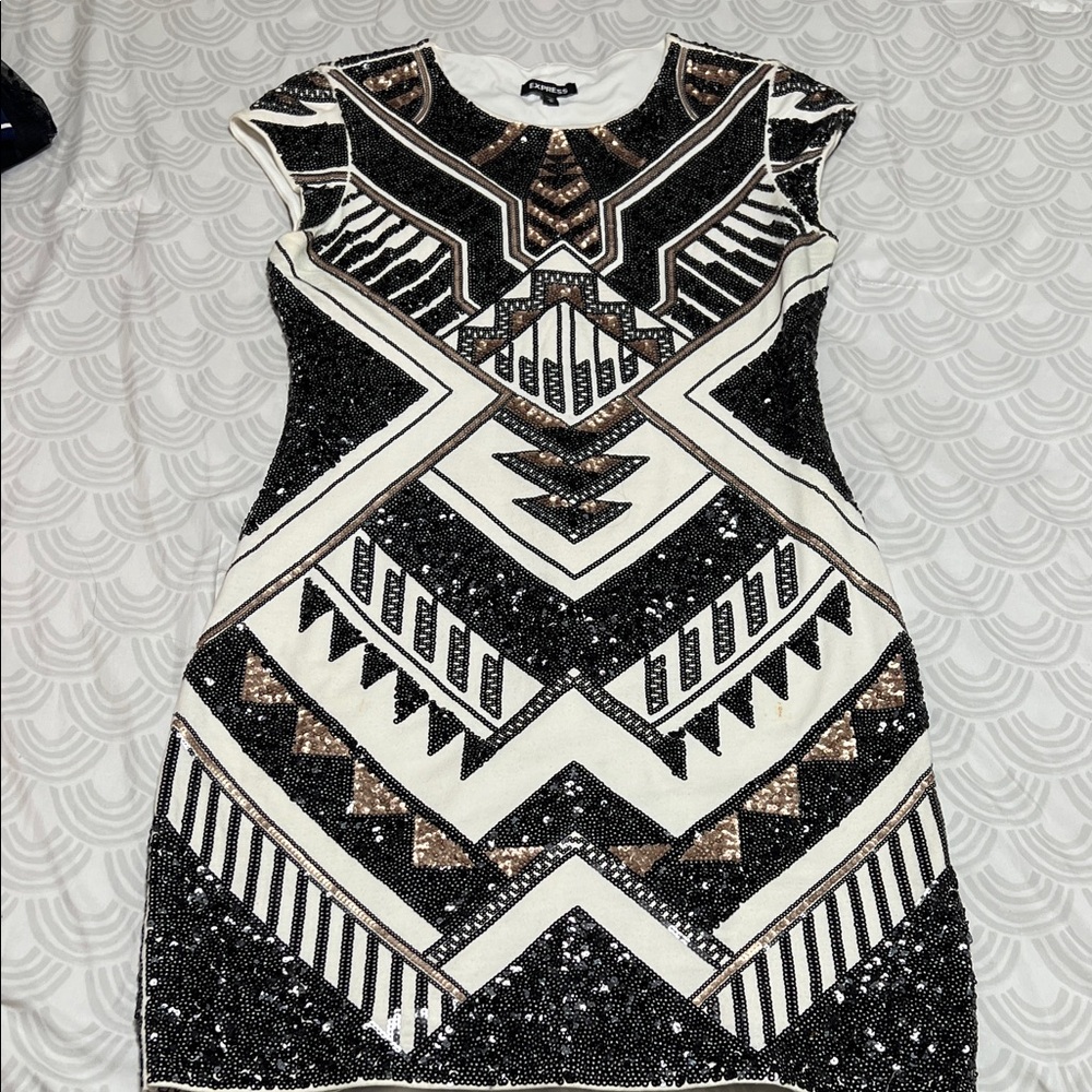 Geometric Black and White Dress
